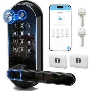 Fingerprint  Lock with Handle & Keypad - Fits   Doors, DIY Install, Keyless Entry: Code, FOB, Auto-Lock. Ideal for , Airbnb, Rental, , Seniors. Alexa &  Compatible