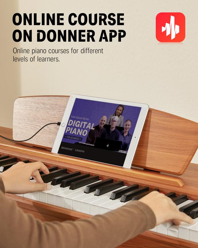 Donner DDP-80 Wooden Style 88 Key Weighted Digital Piano with Stand & 3 Pedal, Sound Upgrade
