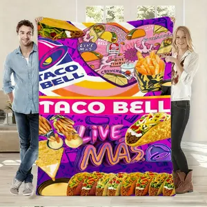 Taco Bell Food-Themed Printed Blanket, Soft Flannel Warm Bedding, Ideal Gift for Mexican Fast Food Lovers