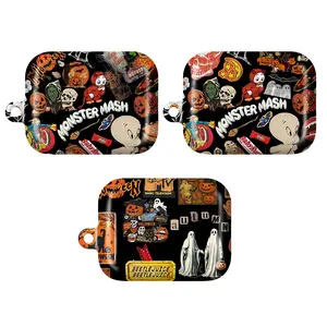 Halloween Monster Mash AirPods Case, Retro Horror Collage Cover for AirPods Pro 2 Pro 1 AirPods 4 3 2 1, Ghost Pumpkin Skeleton Witch Gothic Fall Accessory, Cute Gift