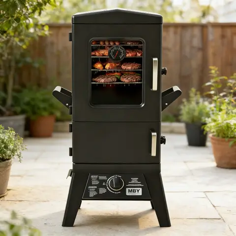 MAISON BACKYARDS (MBY) Large Vertical Propane Smoker - Heavy-Duty Steel Body, Rain-Ready Cover, 4 Cooking Grates, 20h Slow Cook Capacity, Fits 6 Whole Chickens/23 Burgers, Outdoor Cooking Vertical Grill with Grill Cover for Barbecue, Camping