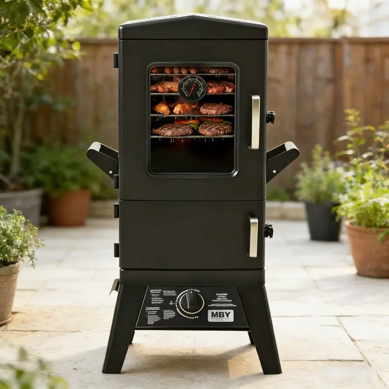 MAISON BACKYARDS (MBY) Large Vertical Propane Smoker - Heavy-Duty Steel Body, Rain-Ready Cover, 4 Cooking Grates, 20h Slow Cook Capacity, Fits 6 Whole Chickens/23 Burgers, Outdoor Cooking Vertical Grill with Grill Cover for Barbecue, Camping