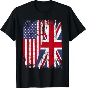 100%cotton BRITISH ROOTS | Half American Flag | BRITAIN UK T-Shirt women's  graphic  tees