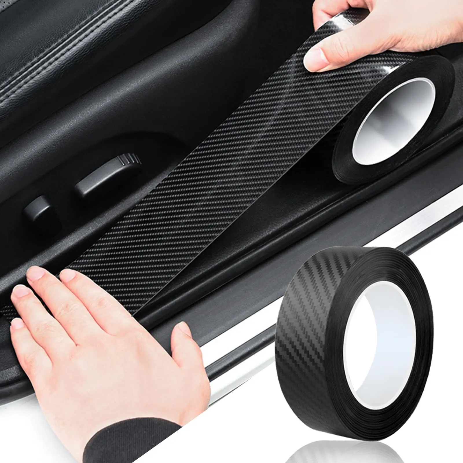 Car Door Sill Protector Anti Scratch Carbon Fiber Tape, Waterproof Wear-Resistant Car Door Edge Guards with No Residue Adhesive, Easy to Install Universal Paint Protection Trim for Truck SUV