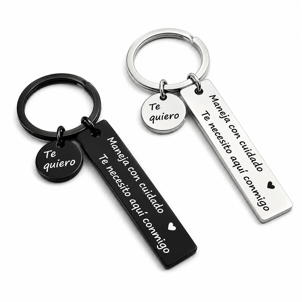 Engraved Stainless Steel Keychain with Spanish "Maneja con Cuidado, Te Quiero" Message, Romantic Father's Day Drive Safe Gift for Boyfriend or Husband