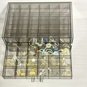 1pc transparent gray three-layer 72 grid jewelry storage box with multiple compartments dust-proof acrylic earrings, ring box, necklace, small accessories, classified organized display cabinet, Desktop storage organizer
