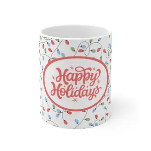 Holiday Lights Coffee Mug, Festive Christmas Mug, Seasonal Gift Mug, Ceramic Holiday Drinkware, Holiday Decor Mug RED