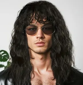 Men's wigs. New European and American style fashionable short curly hair with water wave pattern, fluffy chemical fiber wig caps. Men's wigs with breathable caps, suitable for daily life, parties, and rock music festivals.