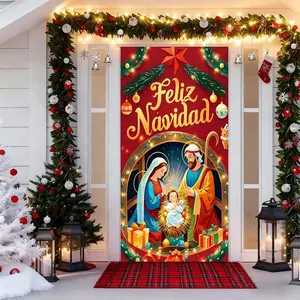 1pc Create a Festive Ambiance with Vibrant Christmas Door Curtain for Home Decoration - Perfect for Nativity Scene Backdrop and Holiday Celebrations
