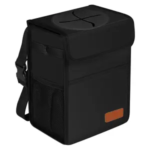 Leak Proof Car Trash Can with Lid - Waterproof Automotive Garbage Bin for SUVs, Collapsible and Portable Car Trash Bag, Black - Large Capacity