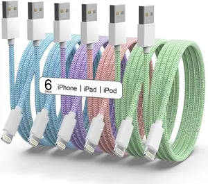 Easter Gift 6 Pack for iPhone Charger 3/3/6/6/6/9 FT Long Lightning Cable Fast USB Charging High Speed Data Cord Compatible iPhone 14 13 12 11 Pro Max XR XS X 8 7 6 Plus SE - Pastel Cute Colors
