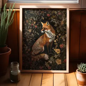 Fox William Morris Print Art Poster, Fox Vintage Country Floral Dark Academia Mid Century Botanical Posters Decor Photo