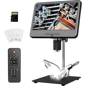 JL210 10.1'' Digital Microscope for Adults,  Magnifier Microscopes Full View for Error , Soldering Electronics Microscopes Camera, 8 LED, 12.6" Metal Stand, PC View, 32GB