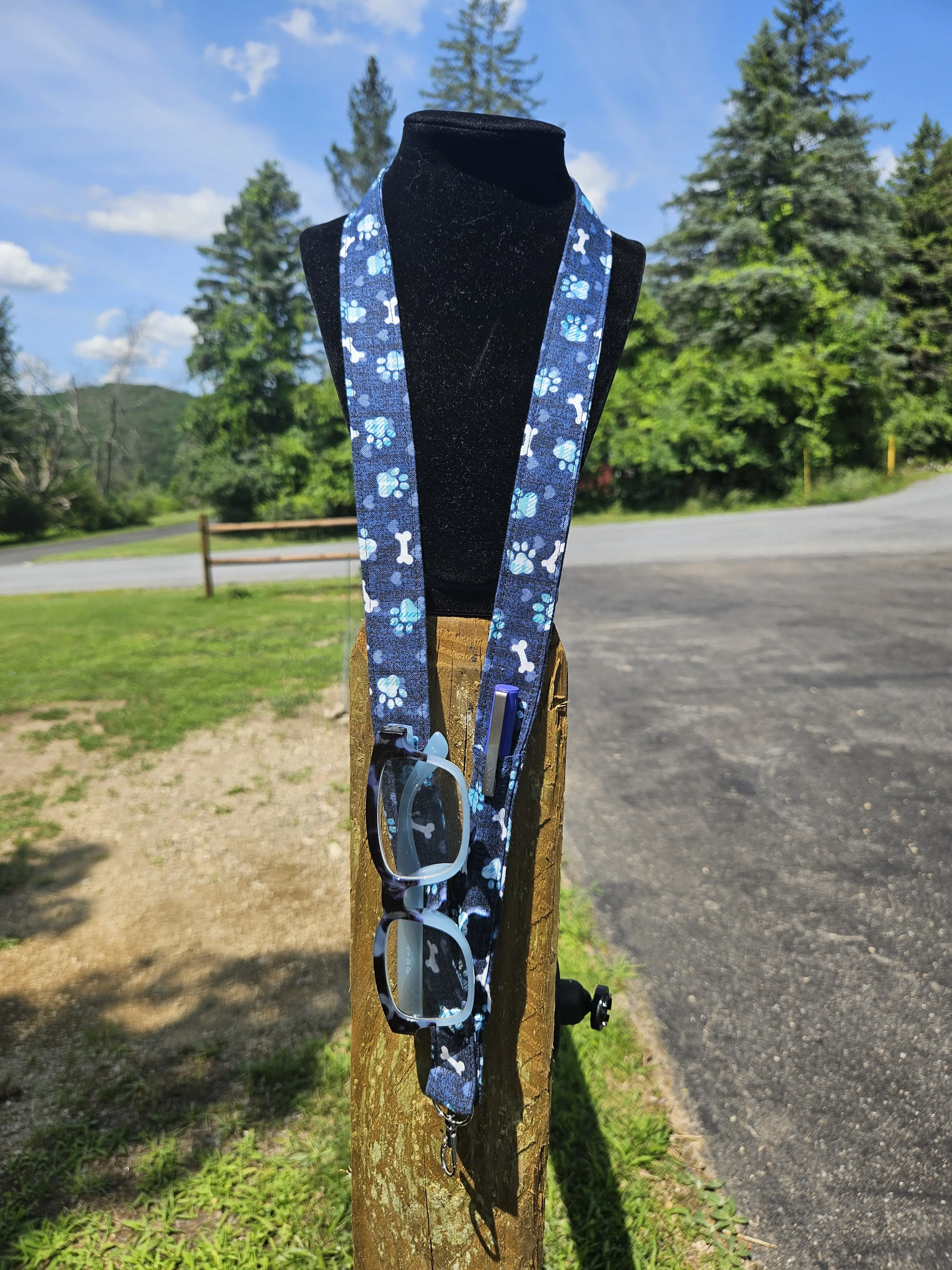Handmade Safety Lanyard With Pockets | Pen & Glasses Holder | Breakaway Fabric Neck Lanyard | Dog Print