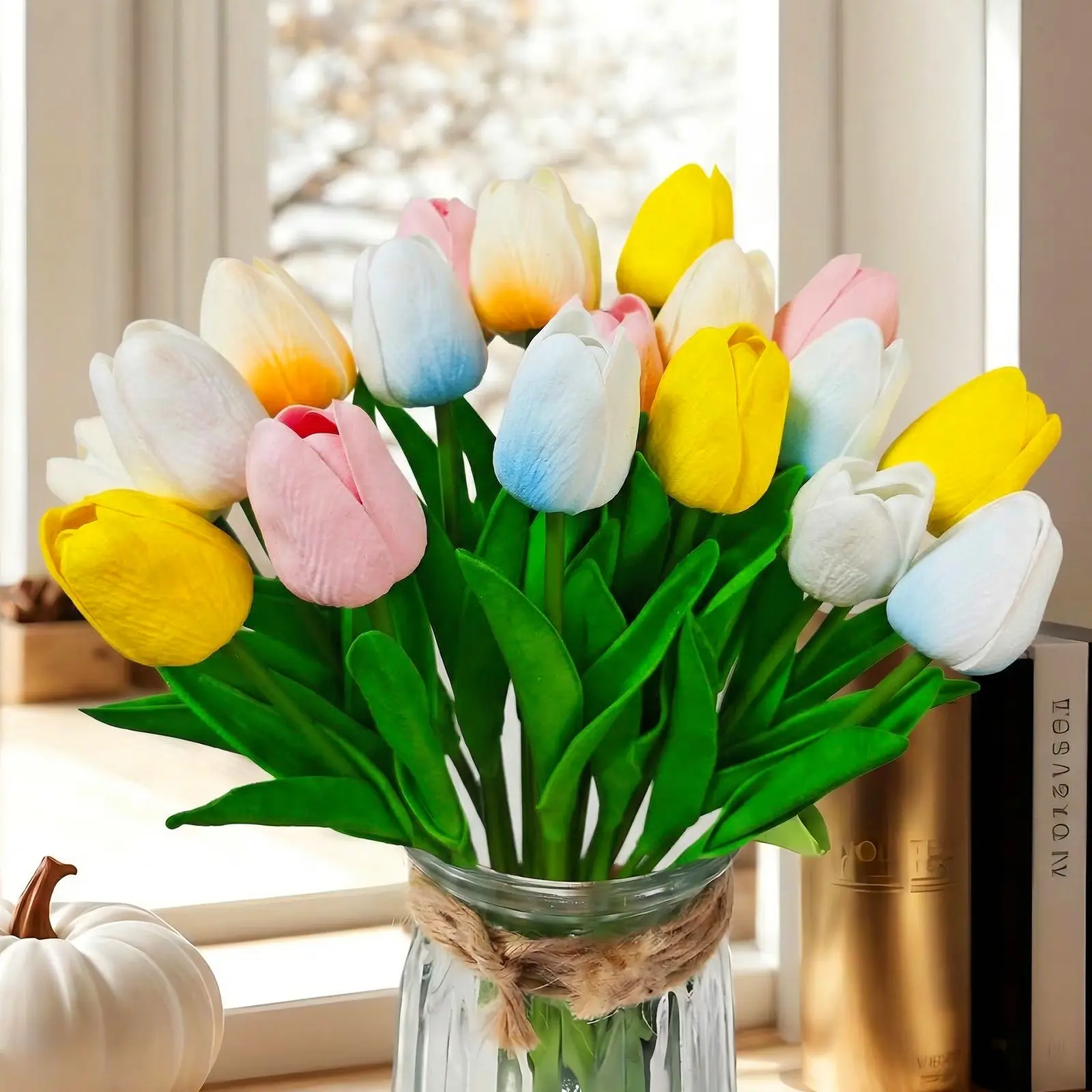 20-Piece Realistic Tulip Set, Nordic Style Plastic Artificial Flowers, Fake Tulips, Durable No Fade, No Power Needed, Perfect for Living Room, Dining Table, Office Decor