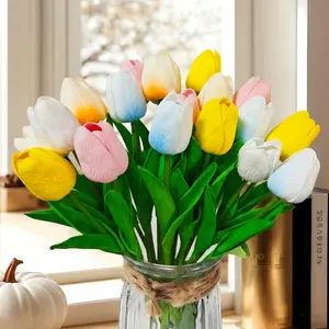 20-Piece Realistic Tulip Set, Nordic Style Plastic Artificial Flowers, Fake Tulips, Durable No Fade, No Power Needed, Perfect for Living Room, Dining Table, Office Decor