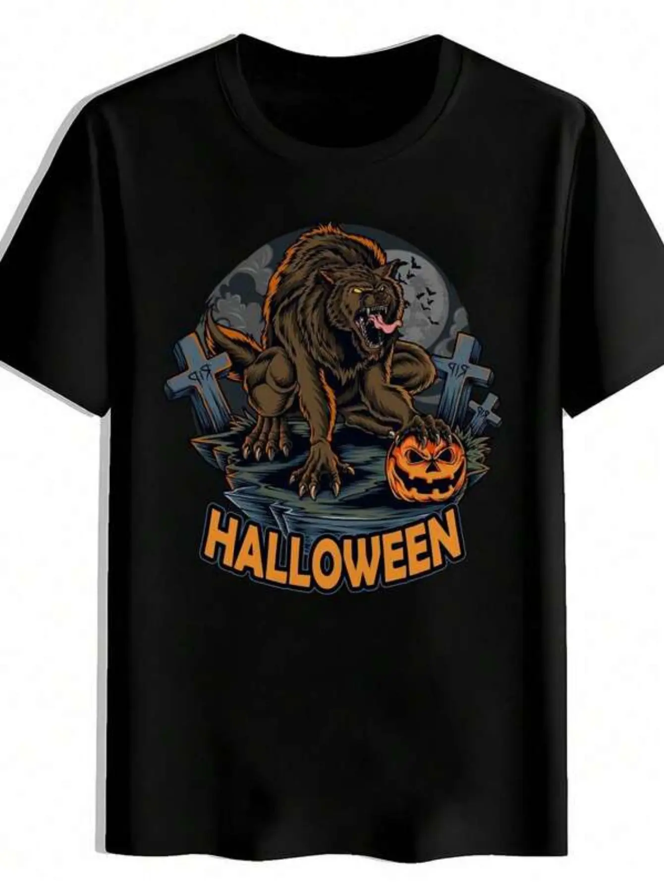 Men's Spooky Lion Werewolf   Graphic-Shirt - Hallo unisex soft cotton short sleeve t shirt, vintage graphic casual tee for men women teens, perfect birthday holiday gift for camping travel gym daily street  wear