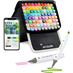 80 Colors  Markers with Free App, Dual Tip Art Marker with Kickstand Case for Artists Adults.  Based Markers for Coloring Painting Sketching and Drawing,