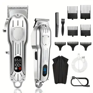 Professional Hair Clippers for Men Cordless Clippers with Trimmer Kit for Barber Use Includes Multiple Attachments and USB Charging Cable