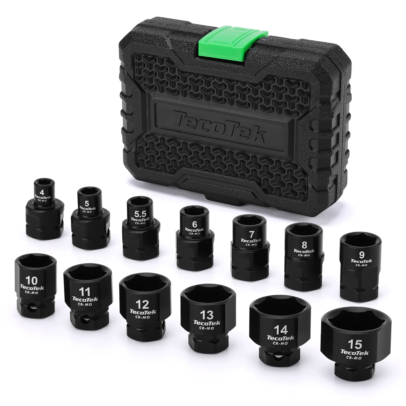 TecoTek 13-Piece 1/4-Inch Drive Metric Low Profile Impact Socket Set, Stubby Socket Set, 4mm to 15mm, No Skips Sizes, 6 Point, Cr-Mo, Shorter Socket for Tight Areas#fathersday
