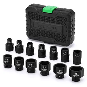TecoTek 13-Piece 1/4-Inch Drive Metric Low Profile Impact Socket Set, Stubby Socket Set, 4mm to 15mm, No Skips Sizes, 6 Point, Cr-Mo, Shorter Socket for Tight Areas#fathersday