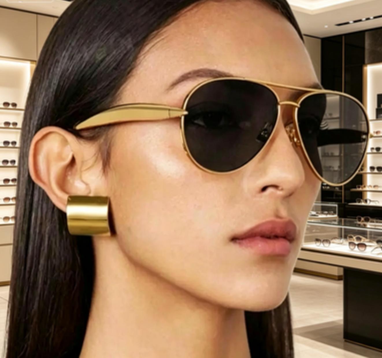 Unisex Adult Retro Double Bridge Full Rim Sunglasses - Metal Temple, UV-Protected Polarized Lens, Stylish Outdoor Beach Accessory