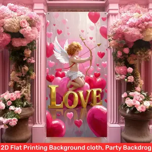 1pc，Valentine's Day Cupid door curtain, polyester fabric, Cupid, balloons, suitable for entrance garden decoration, wedding, Valentine's Day, anniversary and photography studio decoration, indoor or outdoor party banners, Party Decorations Banners