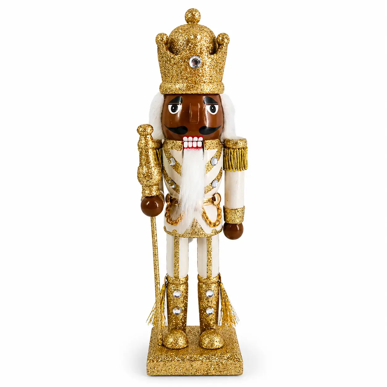 African American King Nutcracker, Gold and Ivory, 10 Inch
