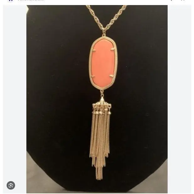 Elegant Coral Tassel Necklace with Gold Chain and Pendant