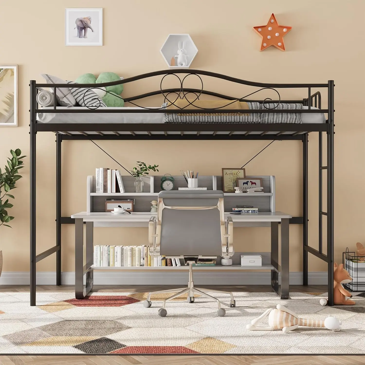 GAOMON Loft Bed Twin Size with Ladder & Full Safety Guardrail, Heavy Duty Metal Twin Loft Bed 400 Lbs Load Capacity, Space-Saving, Noise Free, No Box Spring Needed, Easy Assembly, Black