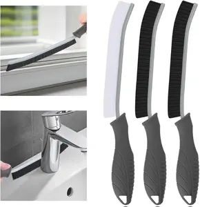 3Pcs Hard Bristle Crevice Cleaning Brush, Scrub Brush, Kitchen Sink Cleaning Brush, Grout Brush, Corner Brush Cleaning Tools for Toilet, Bathroom, Gap, Home, Household, Window (3, Grey)