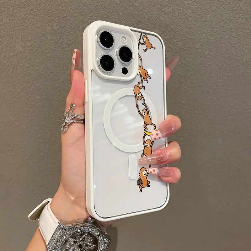 Magnetic Silicone Cellphone Case for iPhone 17-11, XS, XR (E, Pro Max, Plus Models) - Girly Monkeys Banana Aesthetic Design, Shockproof, Scratch-Resistant, Durable Handheld Device Protection, Phone Accessories, Cover