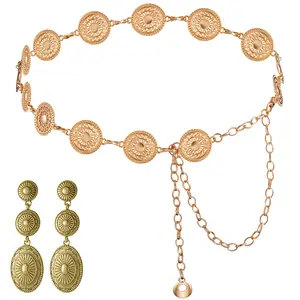 Bohemian Concho Chain Belt and Earrings Set for Women, Adjustable Western Belt 23.5–44.5 Inch with Lightweight Drop Earrings for Wedding, Party, Date, Festival, Concert, Anniversary