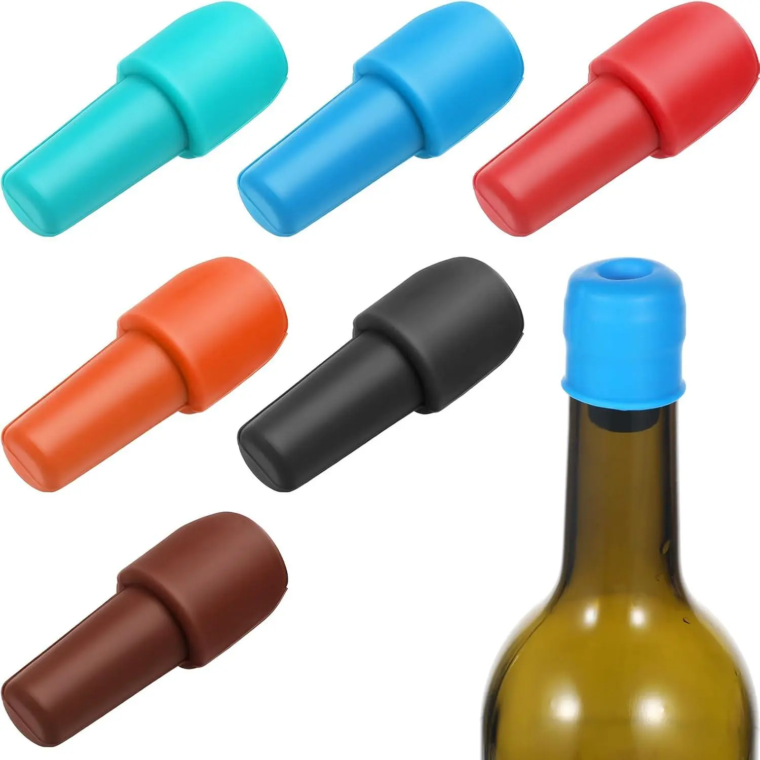 6 count   Stopper,   Bottle Stoppers,  Seal Stopper, -Bottle Cover Caps, -Plug, Cork Stoppers for Champagne,  Storage  (6 Colors)