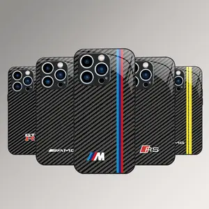 Carbon fiber texture mirror mobile phone case for iPhone 17/16/15/14/13/12/11 pro/promax glass case 995