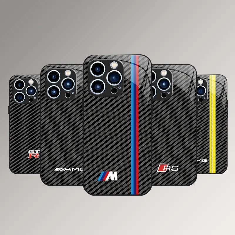 Carbon fiber texture mirror mobile phone case for iPhone 17/16/15/14/13/12/11 pro/promax glass case 995