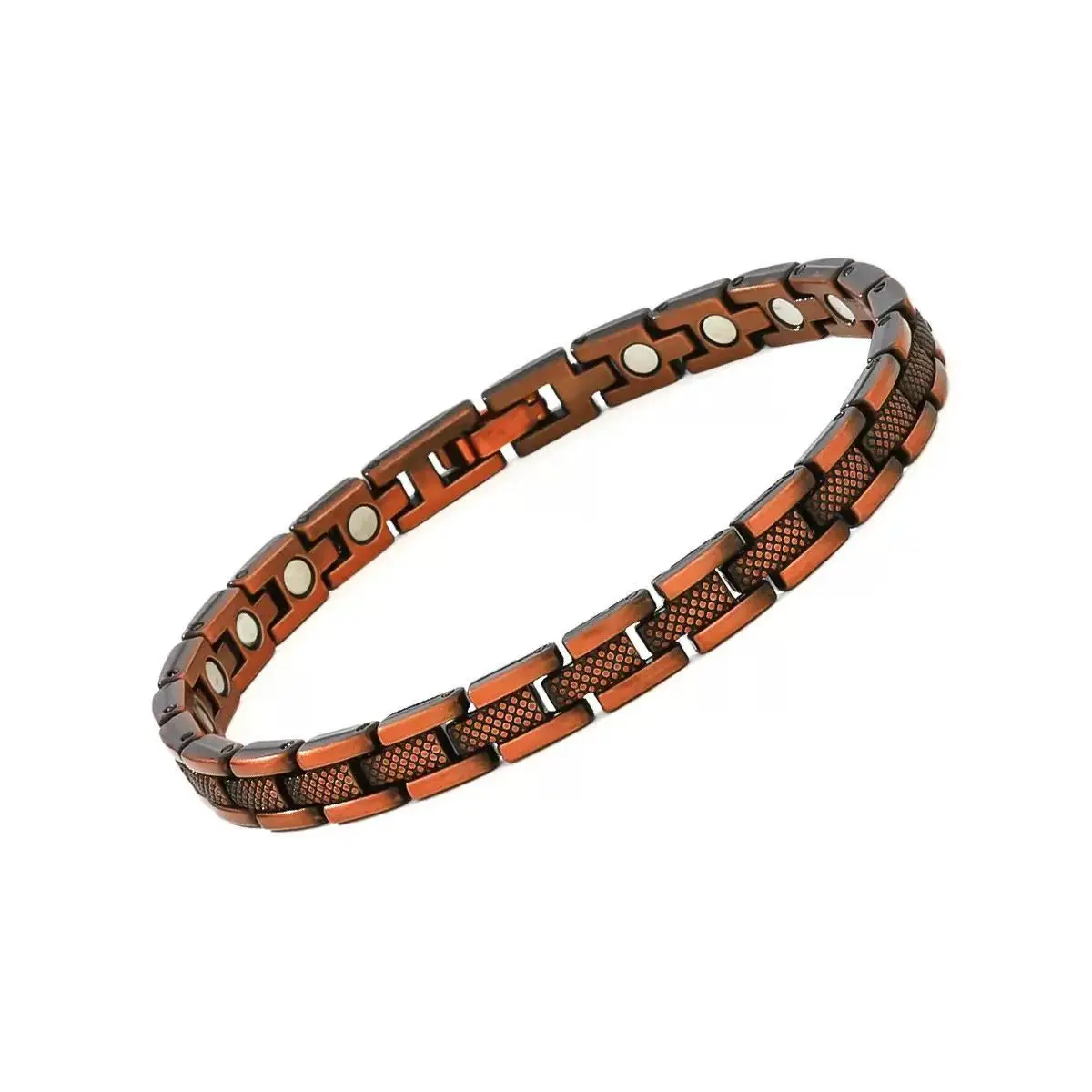 Unisex Red Copper Magnetic Bracelet - Adjustable, Casual, Geometric, Retro Grid Mesh Textured Link Therapy Wristband for Men, Anti-Fade Brushed Male Wellness Jewelry for Daily Wear, Solid Red Copper, Men's Accessories, Link Bracelet, Men's Jewelry