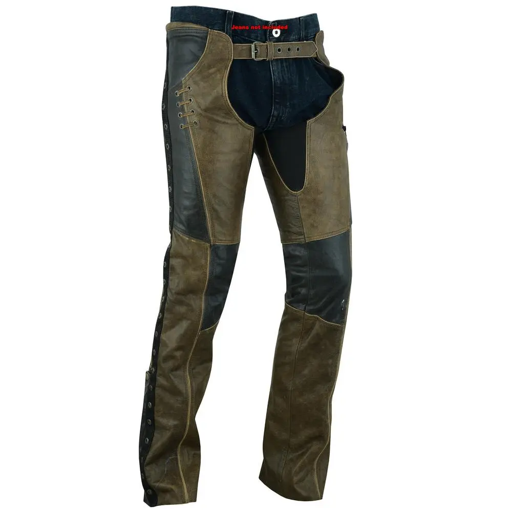 DANIEL SMART Wild Wind Women's Leather Chaps - Biker Style Leather Trousers for Motorcycle Riding & Automotive Use, Biker Style Trousers, Leather Biker Trousers