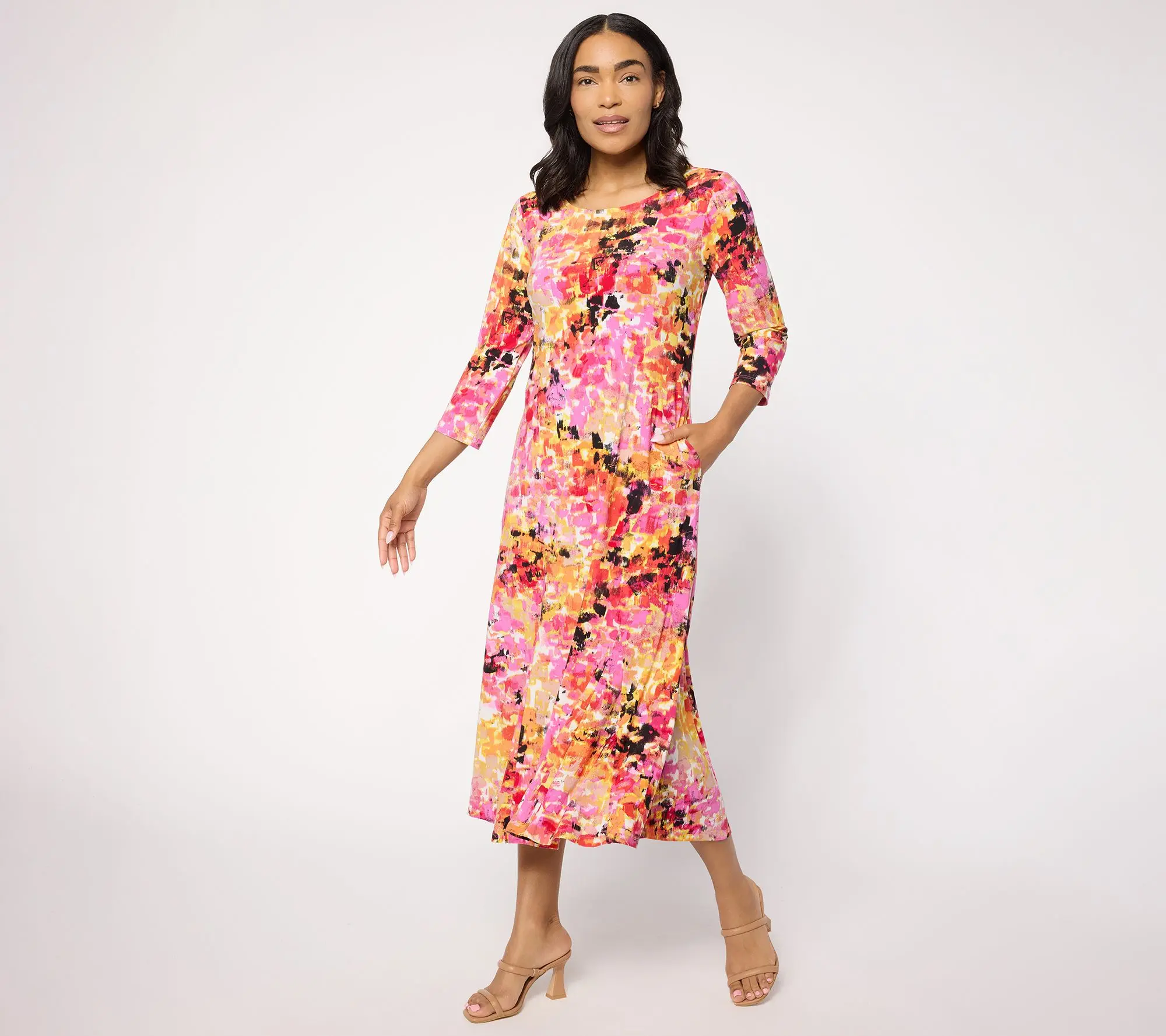 Attitudes by Renee Regular Fit and Flare Como Jersey Midi Dress