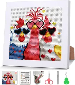 Chicken Cross Stitch Kits for Beginners,Stamped Cross Stitch for Adults with Framed,Crafts for Girls 8-12 Embroidery Kit Partial 11CT Cross-Stitch Arts and Crafts for Adults 7x7inch