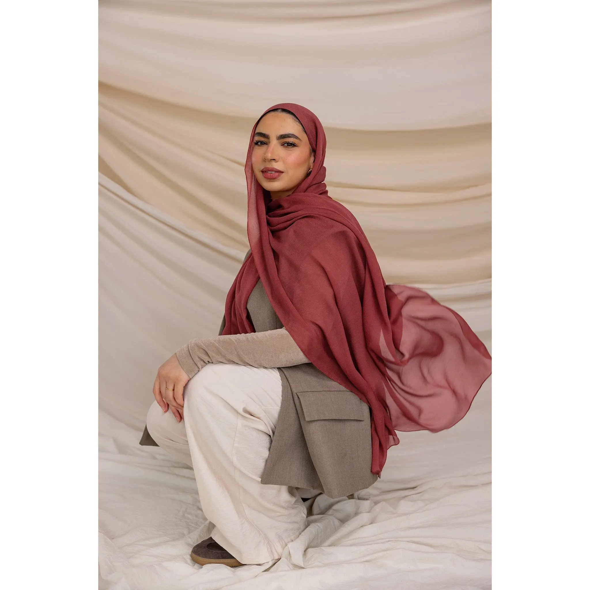 VELA Spiced Apple Red Silk Chiffon Hijab