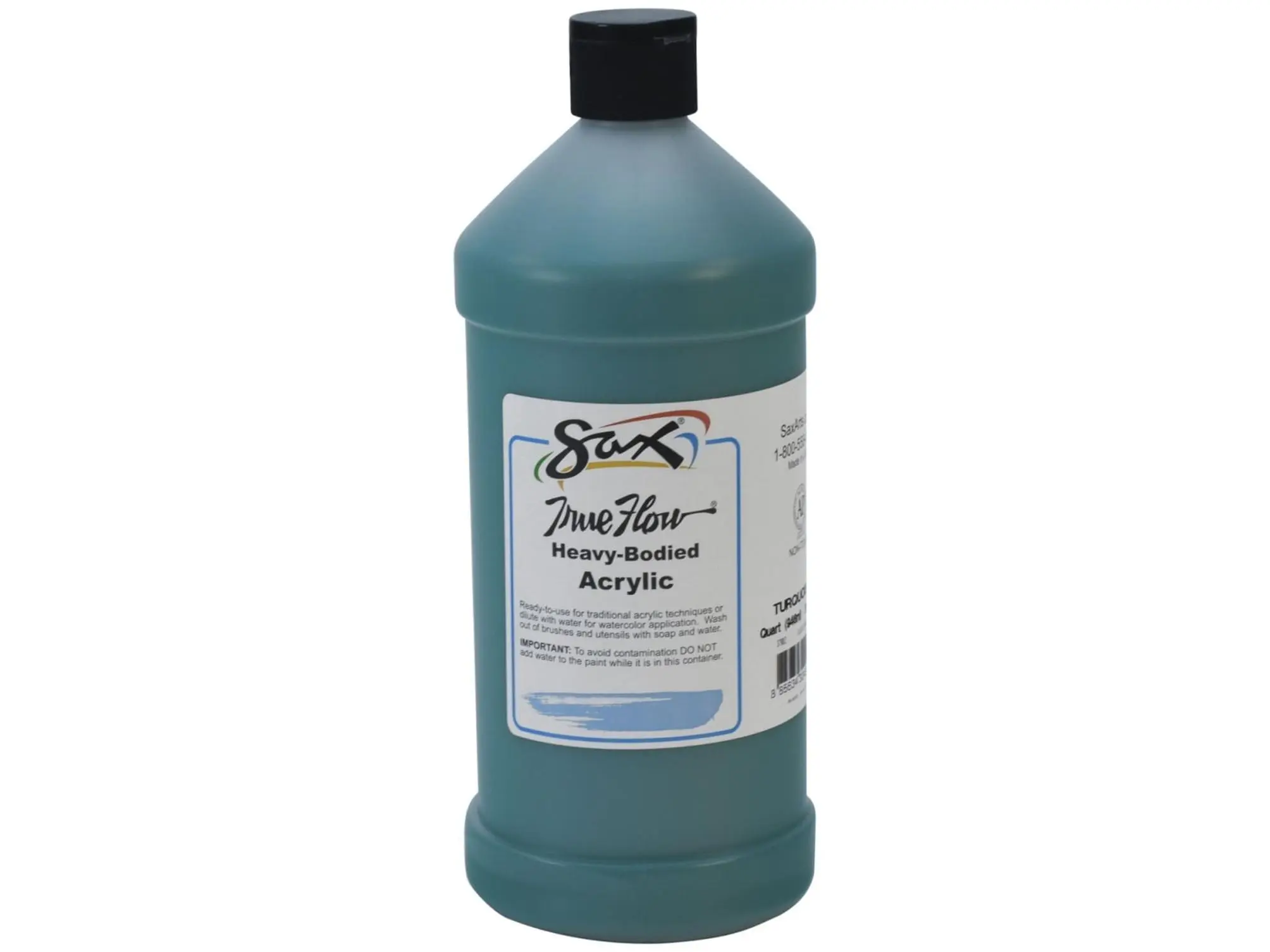 Sax 2019437 1 Qt. Heavy Body Acrylic Paint Bottle - Turquoise, 17 lbs, Bright Vibrant Colors, Improved Formula, All Seasons, Acrylic Painting Use, Block Printing, Cleans Up Easily, Freeze-Thaw Stable
