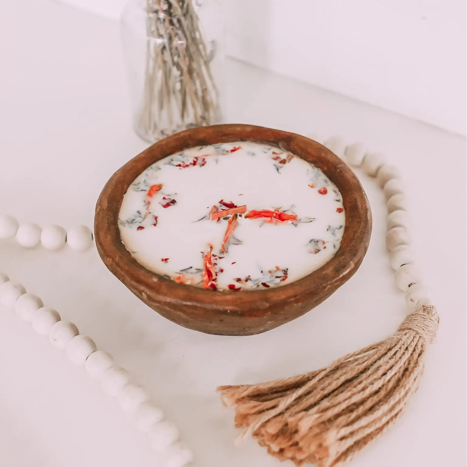 Circle Dough Bowl Soy Wax Candle w/ Wooden Crackling Wick