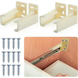 2 Pair Rear Drawer Track Socket Back Plates Mounting Brackets Durable Plastic Drawer Track Back Plate Left and Right Close Locker Slides Socket for Repairing Replacing (Milky)