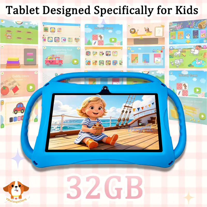 7-Inch Drop-Resistant Android Kids Tablet (B8 Model) for 3-8 Years Old Girls & Boys, with Parental Control, Learning Educational Games, 2MP Dual Cameras, Lithium Ion Batteries, Back-to-School Gift (No Adapter)