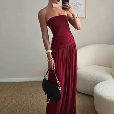 Odela Strapless Drop Waist Maxi Dress Chocolate - TikTok Shop