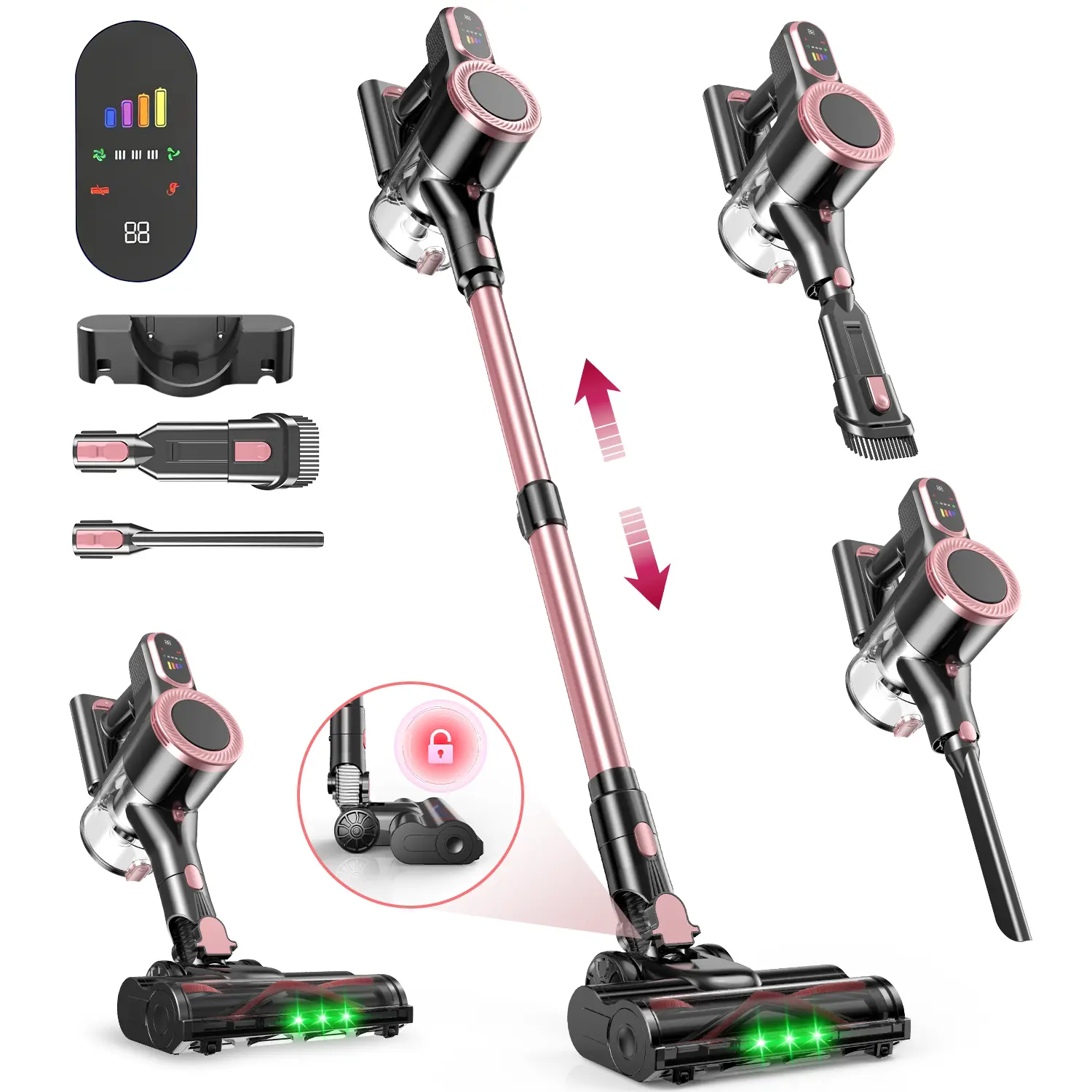 8-in-1 Self-Standing Stick Vacuum Cleaner | 45kPa & 500W for Pet Hair, Car, Floor & Carpets, 50Min Runtime, Handheld Cordless Vacuum for LED Display & HEPA Filter, Wall Mountable