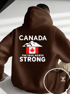 Men's Canada Flag Print Hooded Sweatshirt, Drawstring & Kangaroo Pocket, Comfortable Casual Fashion Pullover, Fall&winter Geometric Style