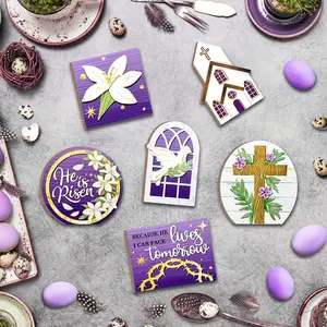 Easter Stacking Tray Decor Set, Christian He Has Risen Design, Easter Cross Church Lily Dove Wooden Sign, Spring Home Decoration