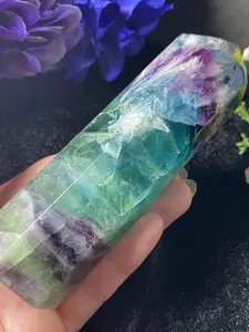 1PC Rare Green and Purple Multicolor Feather Snowflake Fluorite Tower, Rainbow Fluorite Tower Point, Rare Combination, Loose Gemstones, Perfect Home Collection Art Decoration, Unique Holiday Gift, Natural Crystal Tower, Unique Crystals